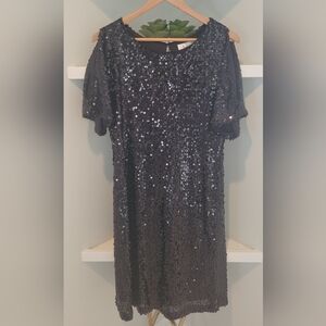 Black Sequin Short Sleeve Party Dress
